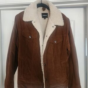 Express Men's Brown Corduroy Jacket with Sherpa Lining